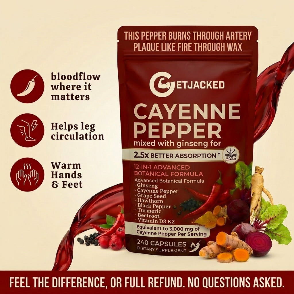 Support Vascular Function with GetJacked Cayenne Softgels Buy 1